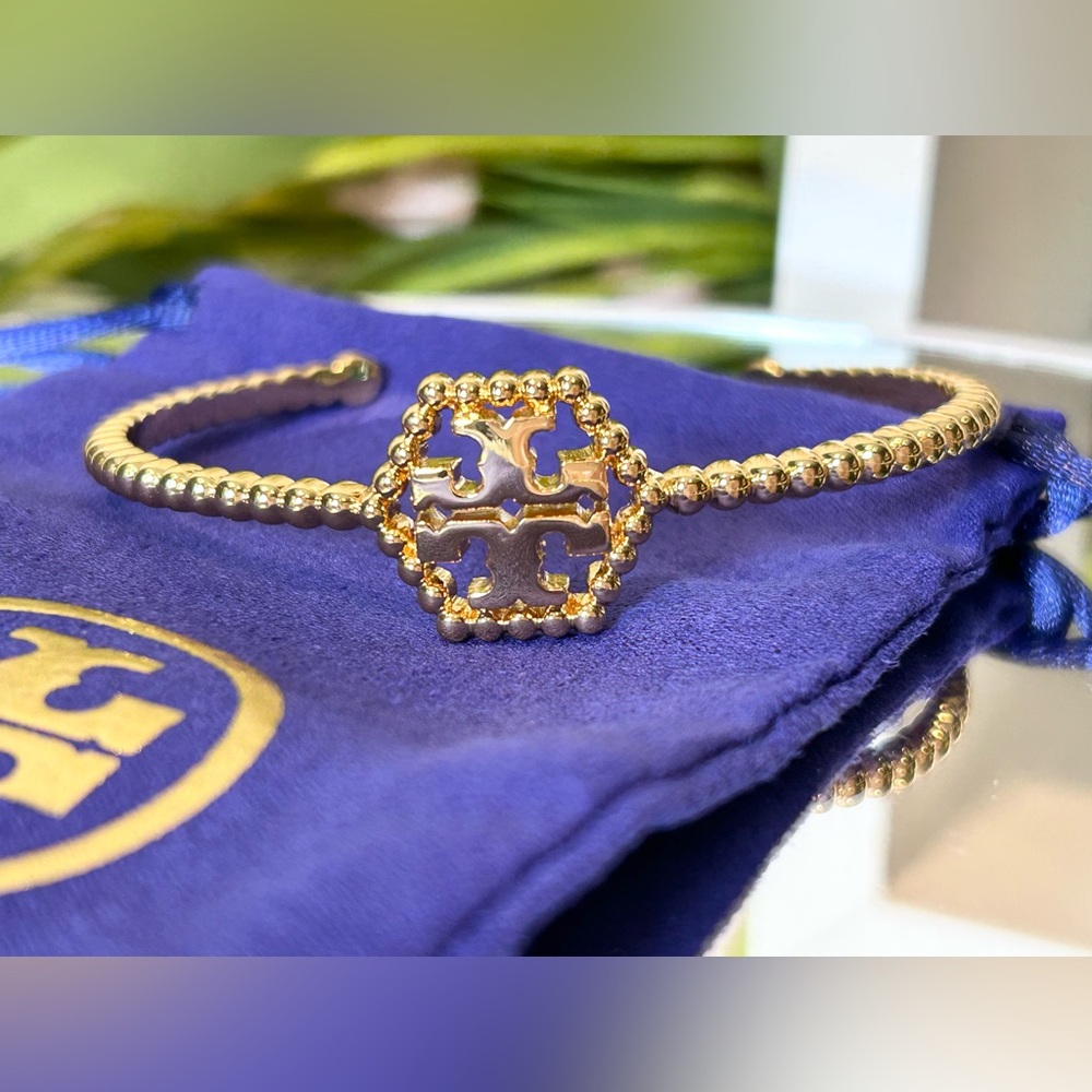 Tory Burch Double T Gold-Tone Women's Cuff Bracelet with Dust Bag NEW